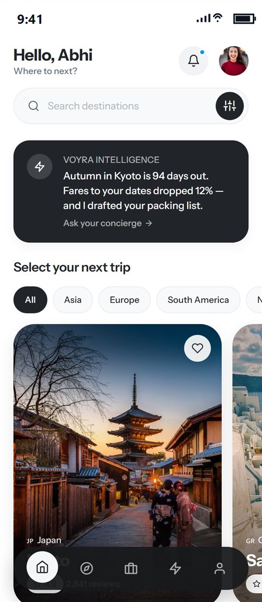 Voyra home — choose your next destination